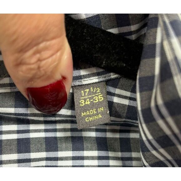 Calibrate Dress Shirt Mens 17.5 34/35 Non Iron Trim Fit Blue Check Button Up - Picture 4 of 10
